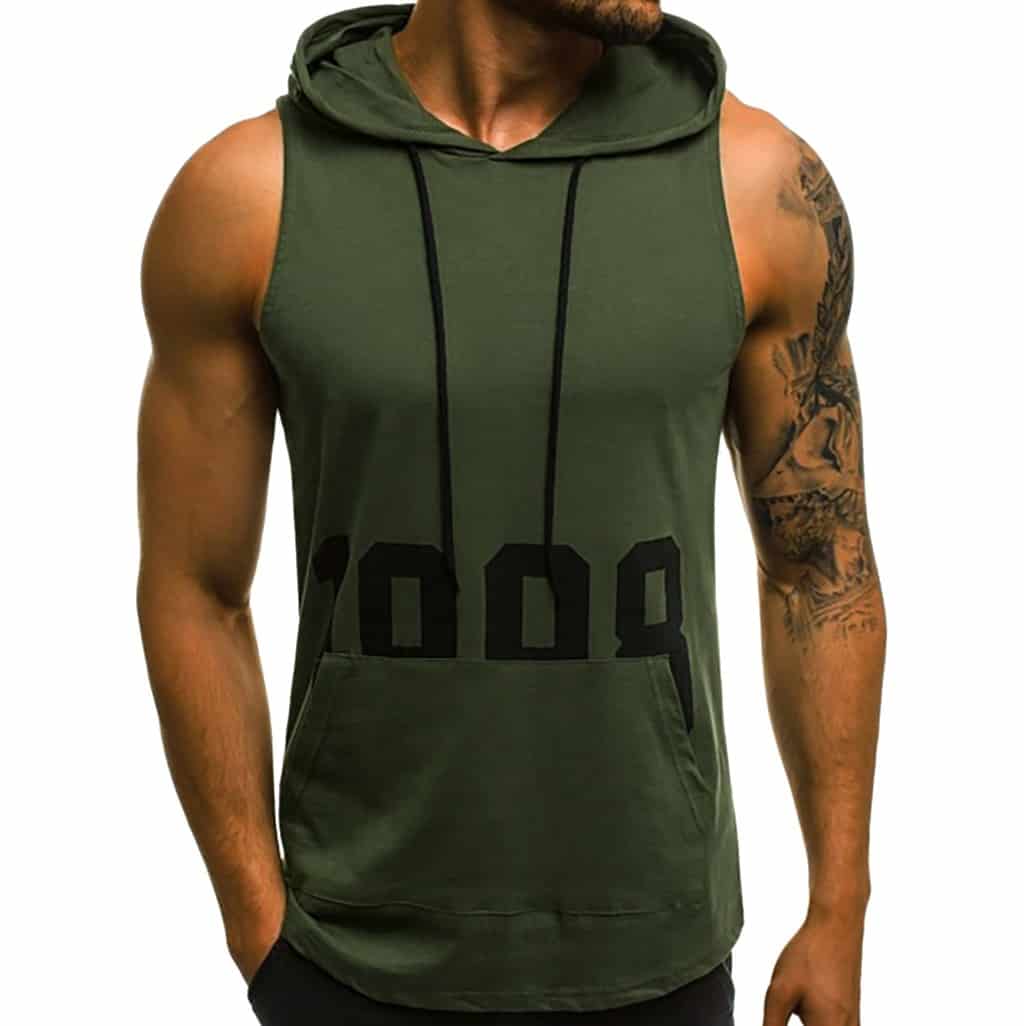 Printed Sleeveless Mens Hooded Tank Tops - Men's Fitness Apparel, Men's ...