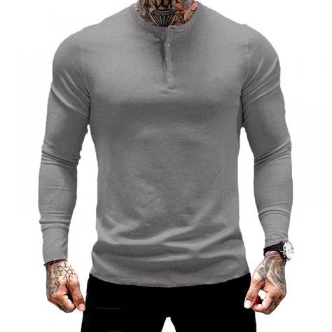 Men's Button Collar Long Sleeve Sports & Workout T Shirt - Men's ...