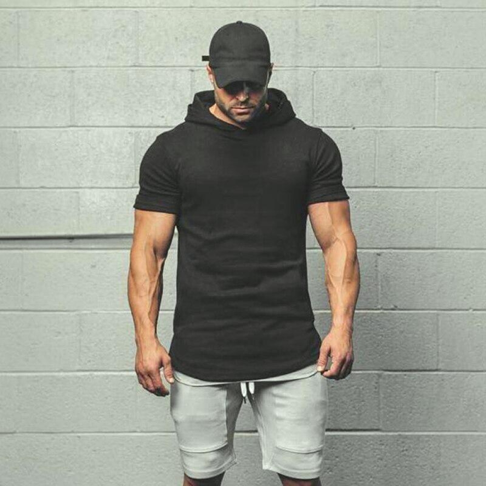 Short Sleeve Hooded Men's Fitness T-Shirt - Men's Fitness Apparel, Men ...