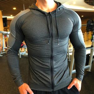 JoofEric Mens Gym Workout Hoodie Jacket Fitted Training Bodybuilding Zip-up Sweaters